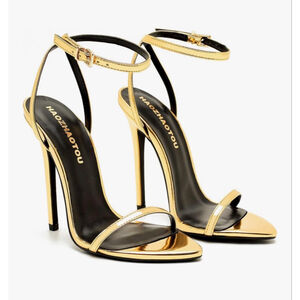 NEW Gold Strappy Lace Up Heels Stiletto Open Toe Strap Dress Shoe 10